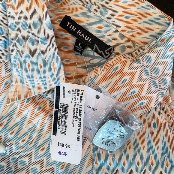 🤍Tin Haul Mens Large Western Print Long Sleep Snap Shirt - Picture 2 of 6